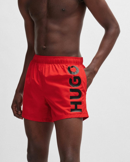 HUGO ABAS Mens Logo-Print Swim Shorts in Quick-Dry Fabric NOS - Red 693