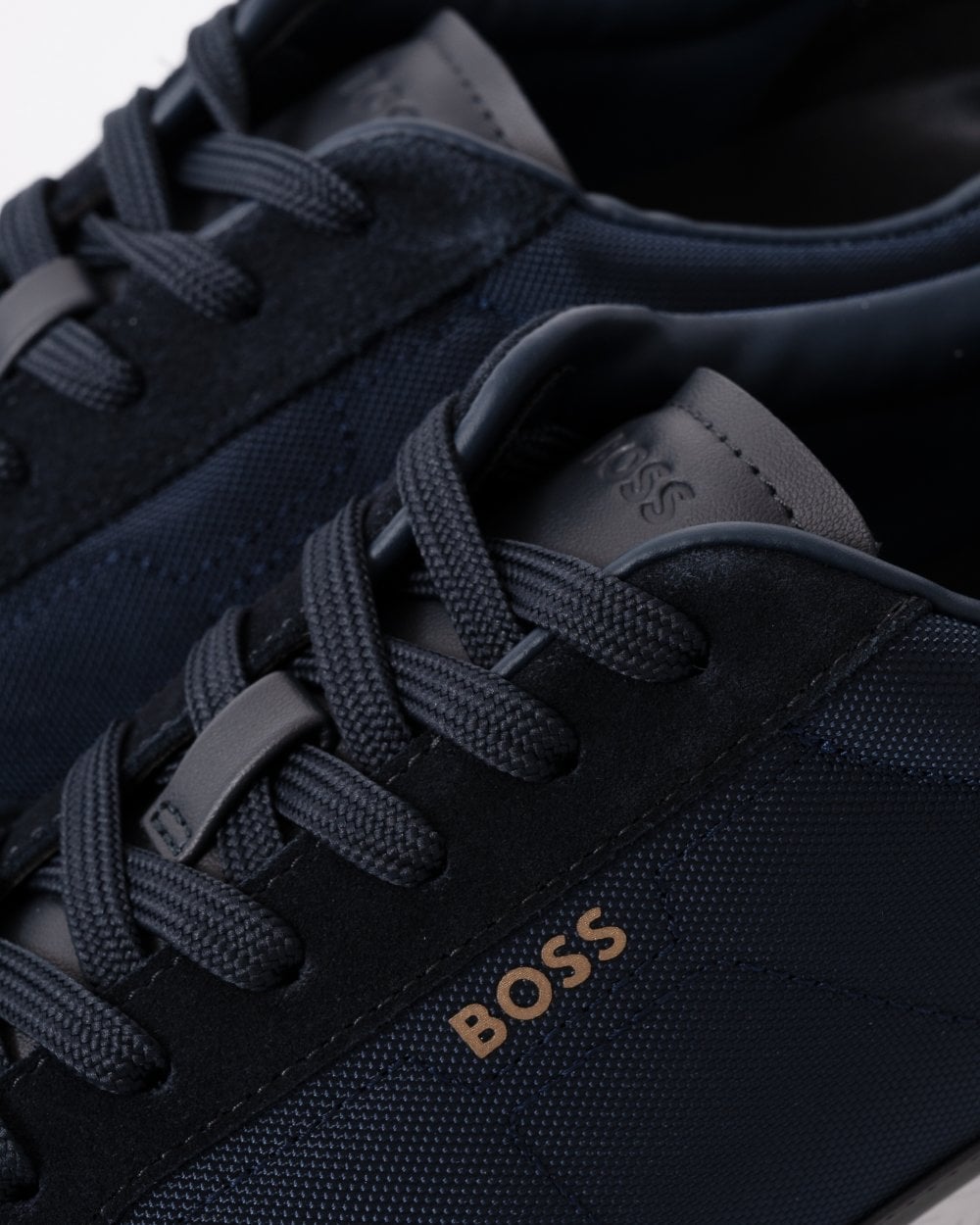BOSS Orange Titanium Mens Mixed Material Lace-Up Trainers with Suede Trims - Dark Blue 401