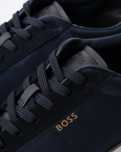 BOSS Orange Titanium Mens Mixed Material Lace-Up Trainers with Suede Trims - Dark Blue 401