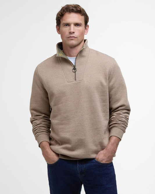 Barbour Nelson Mens Half Zip Sweatshirt - Stone Marl