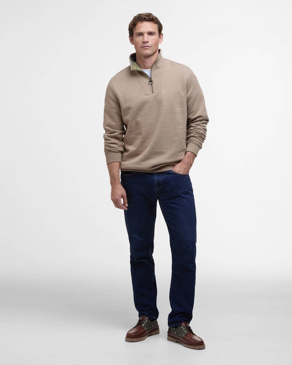 Barbour Nelson Mens Half Zip Sweatshirt - Stone Marl