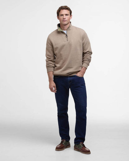 Barbour Nelson Mens Half Zip Sweatshirt - Stone Marl