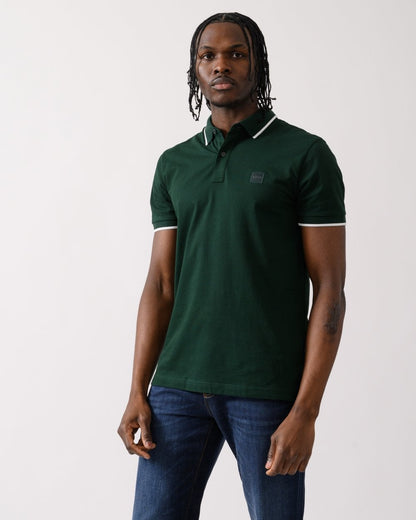 BOSS Orange Passertip Mens Short Sleeve Polo Shirt With Tipped Collar - Open Green 350