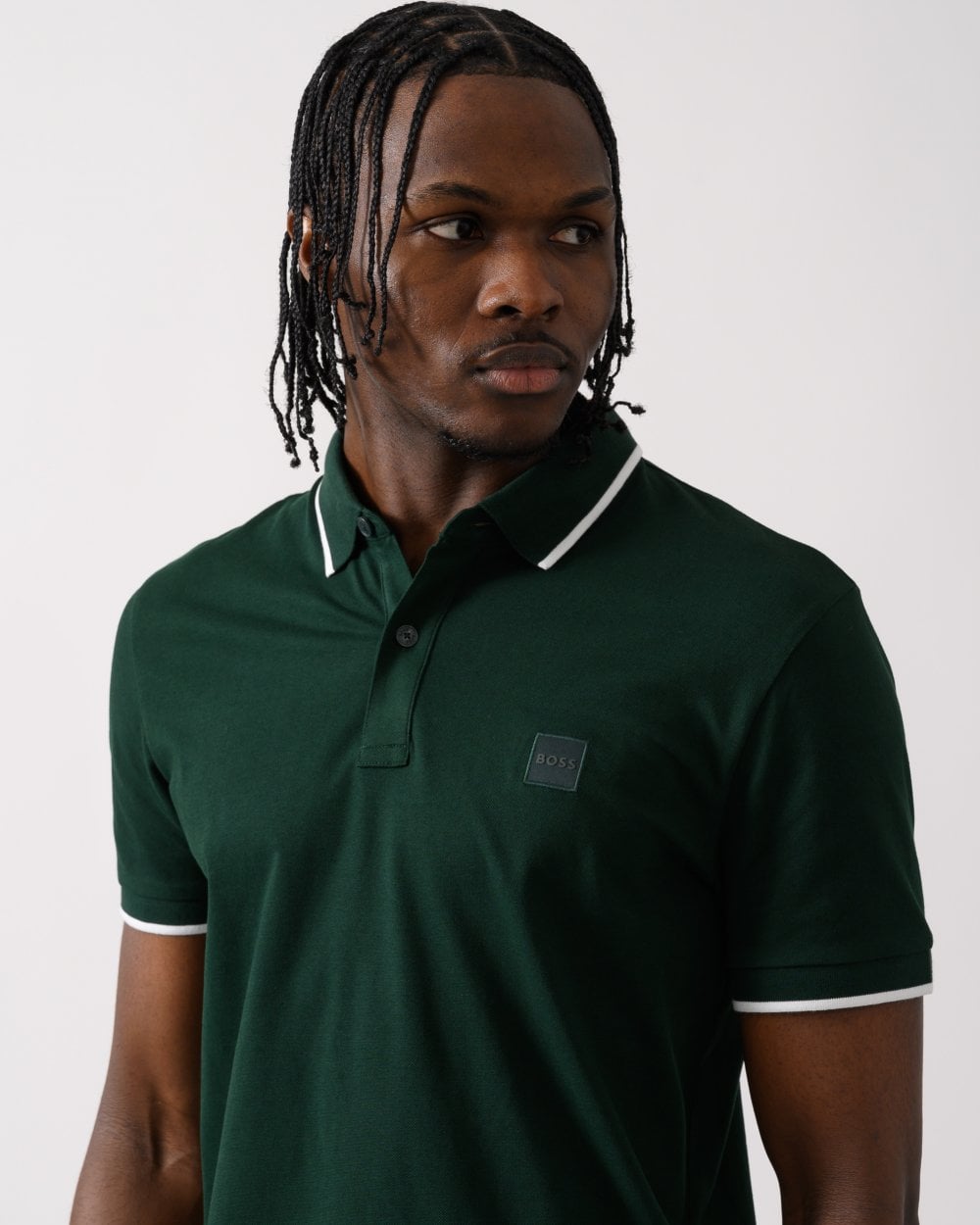 BOSS Orange Passertip Mens Short Sleeve Polo Shirt With Tipped Collar - Open Green 350