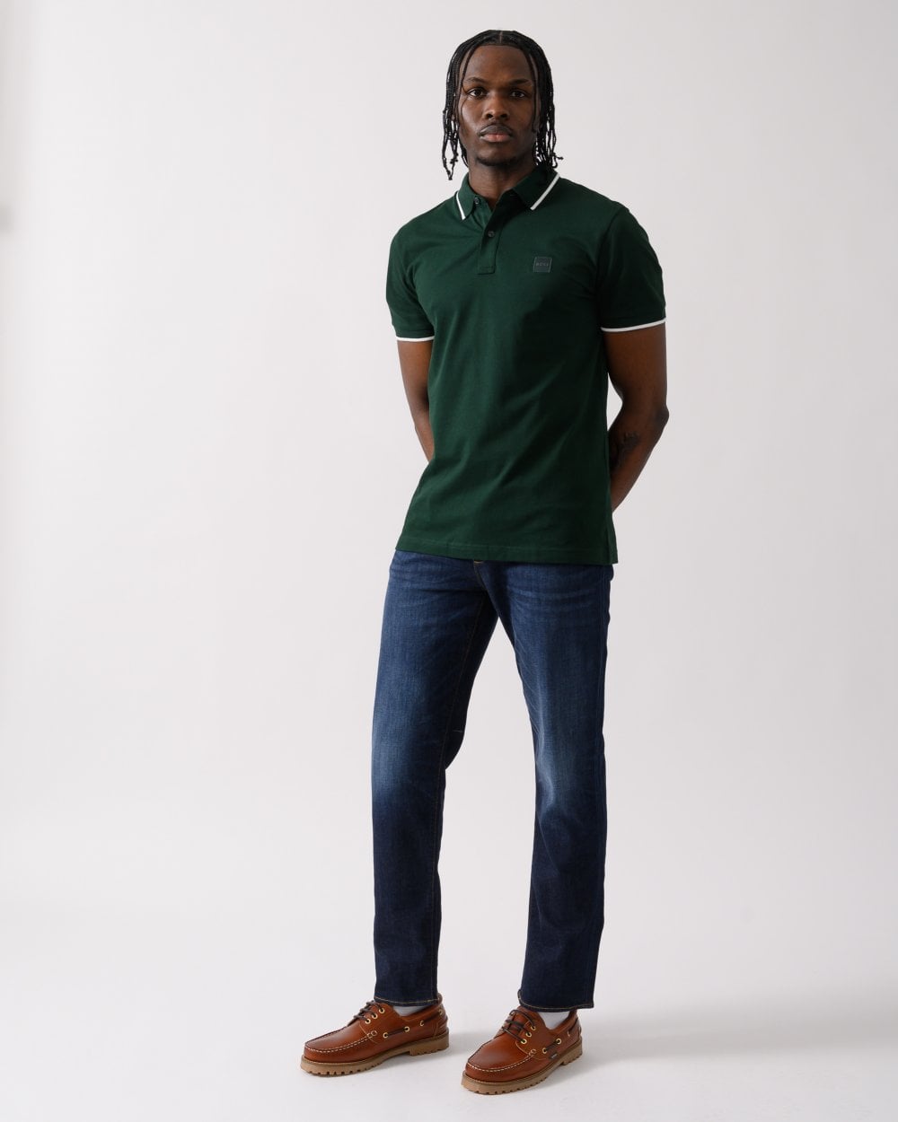 BOSS Orange Passertip Mens Short Sleeve Polo Shirt With Tipped Collar - Open Green 350