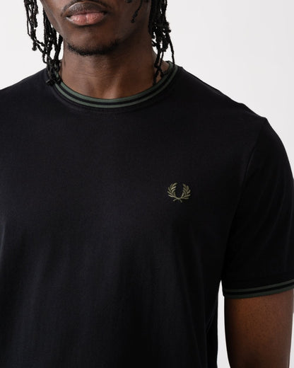 Fred Perry Mens Twin Tipped T-Shirt S/S 25 - Black/Court Green Y43