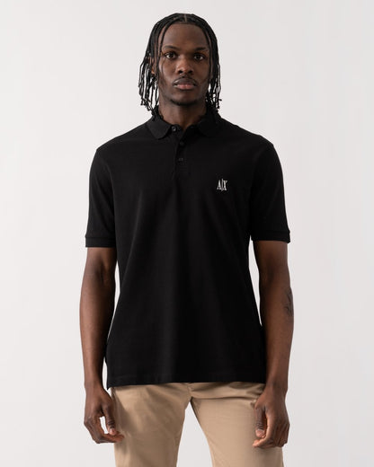 Armani Exchange Mens Embroidered A|X Monogram Short Sleeve Polo Shirt - Black UC001
