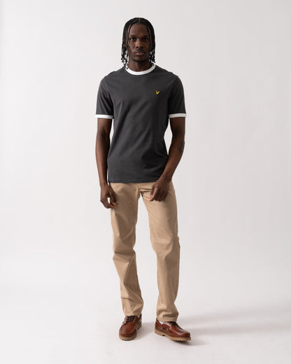Lyle & Scott Mens Ringer Mens T-shirt - X361 Gunmetal/ White