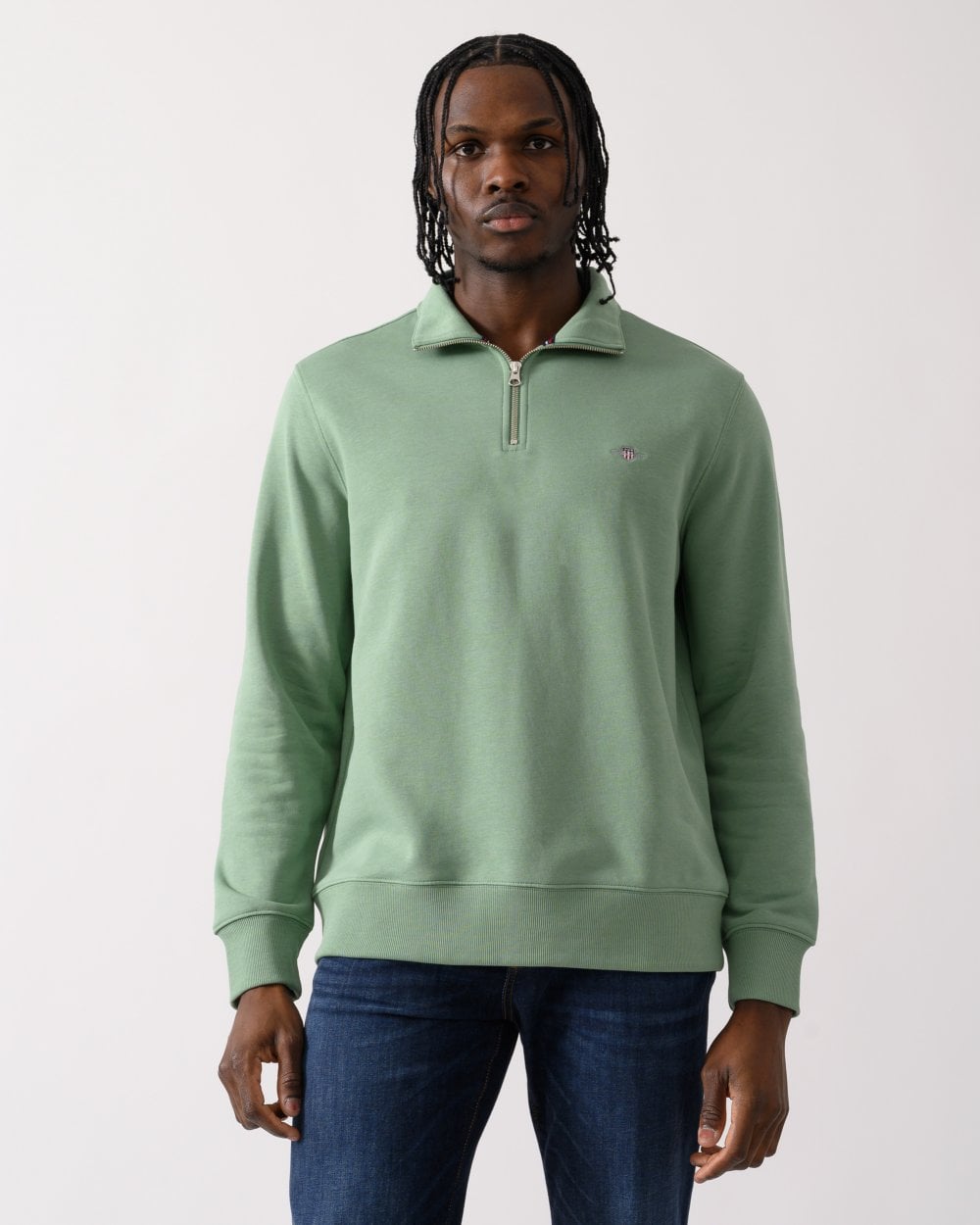 GANT Mens Regular Fit Shield Logo Half Zip Sweatshirt - 362 Kalamata Green