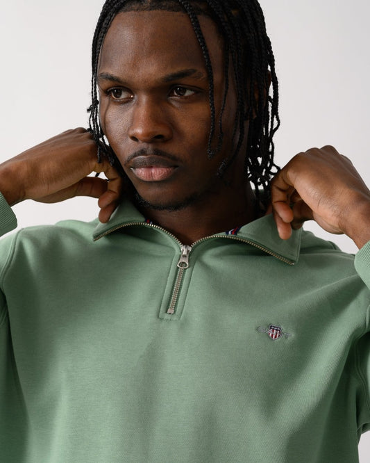 GANT Mens Regular Fit Shield Logo Half Zip Sweatshirt - 362 Kalamata Green