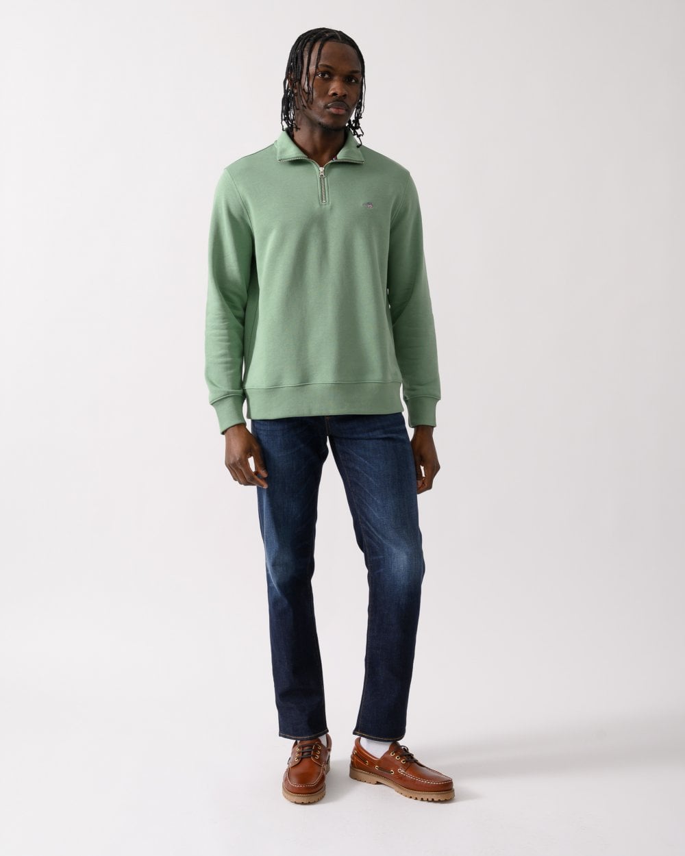GANT Mens Regular Fit Shield Logo Half Zip Sweatshirt - 362 Kalamata Green