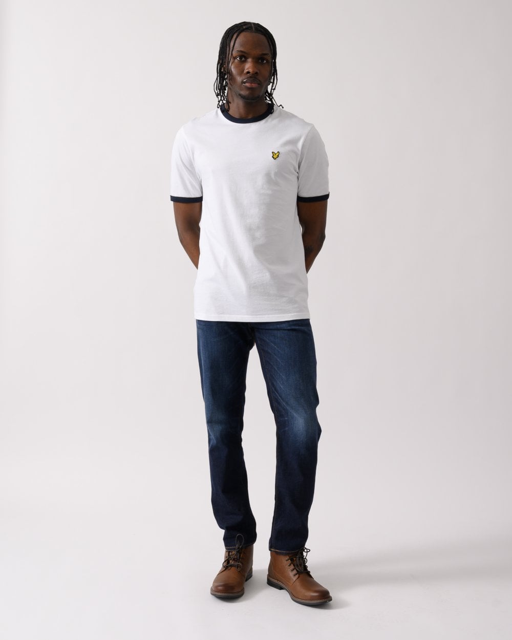 Lyle & Scott Mens Ringer Mens T-shirt - X187 White/ Dark Navy