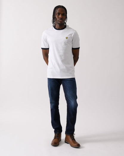 Lyle & Scott Mens Ringer Mens T-shirt - X187 White/ Dark Navy