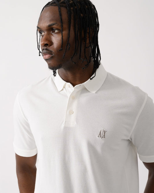 Armani Exchange Mens Embroidered A|X Monogram Short Sleeve Polo Shirt - Off White U0009
