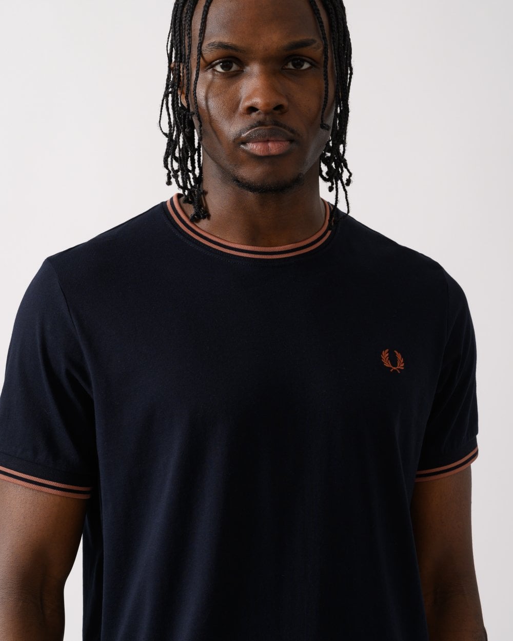 Fred Perry Mens Twin Tipped T-Shirt S/S 25 - Navy/Cinnamon Y31