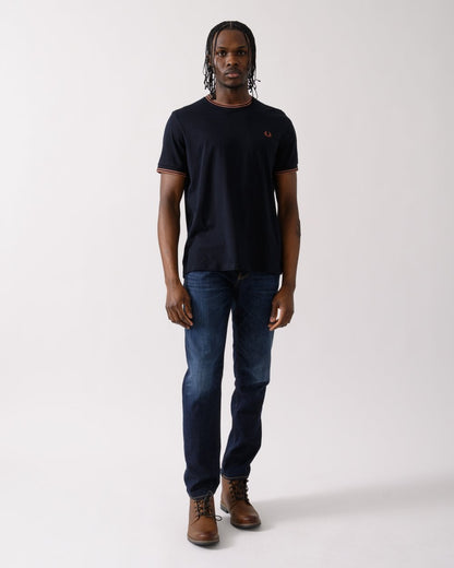 Fred Perry Mens Twin Tipped T-Shirt S/S 25 - Navy/Cinnamon Y31