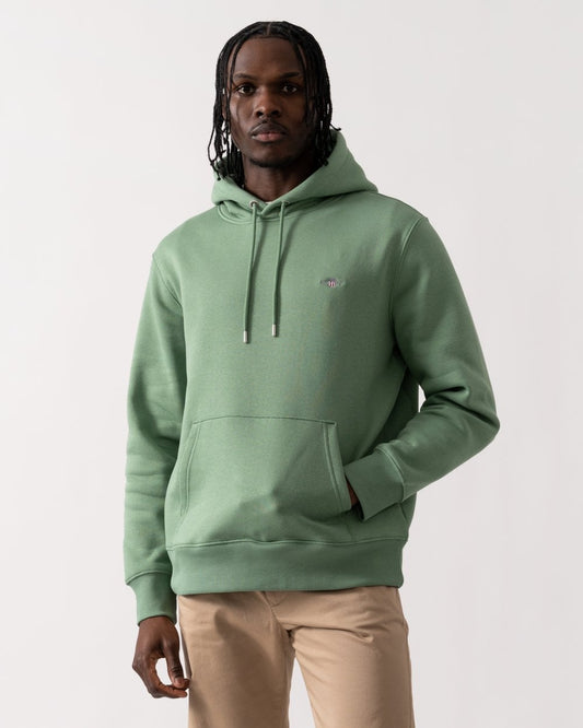 GANT Mens Regular Fit Shield Logo Pullover Hoodie - 362 Kalamata Green