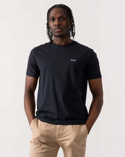 BOSS Green Tee Mens Stretch Cotton T-Shirt with Contrast Logo - Dark Blue 405