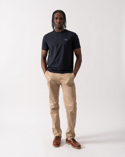 BOSS Green Tee Mens Stretch Cotton T-Shirt with Contrast Logo - Dark Blue 405