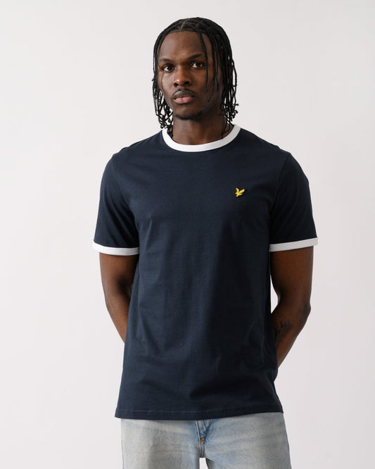 Lyle & Scott Mens Ringer Mens T-shirt - W403 Dark Navy/ White
