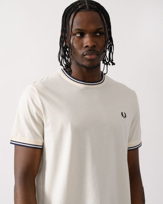 Fred Perry Mens Twin Tipped T-Shirt - Ecru/Tennis Blue Y24