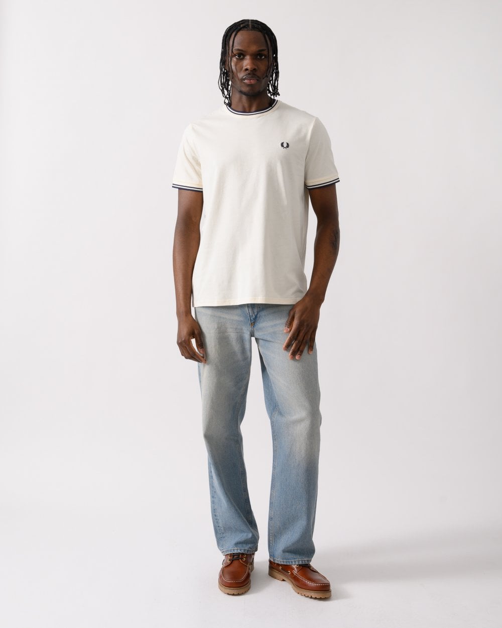 Fred Perry Mens Twin Tipped T-Shirt - Ecru/Tennis Blue Y24