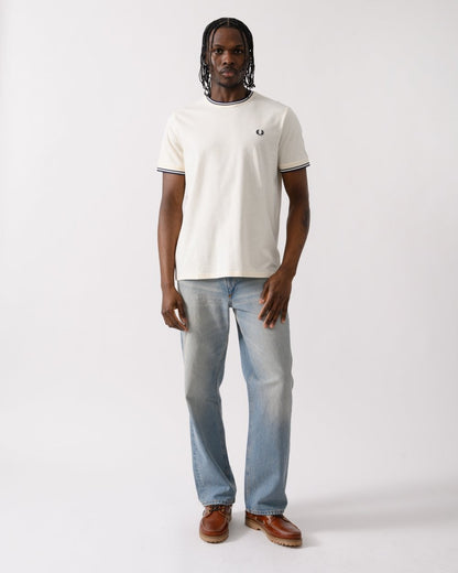Fred Perry Mens Twin Tipped T-Shirt - Ecru/Tennis Blue Y24