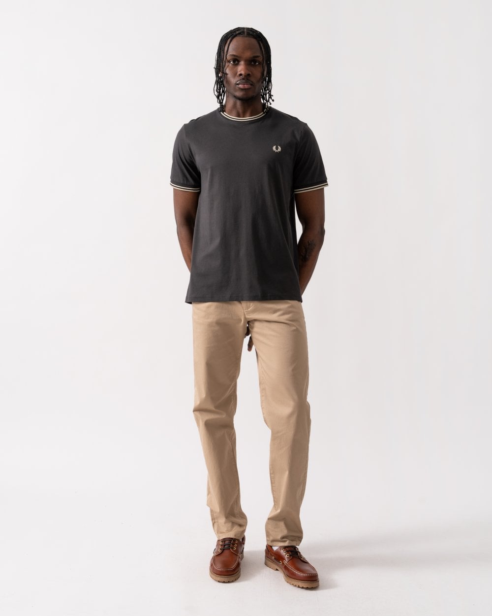 Fred Perry Mens Twin Tipped T-Shirt S/S 25 - Anchor Grey/Oatmeal V56