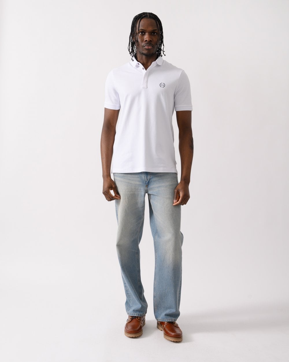 Armani Exchange Mens Short Sleeve Micro Logo Polo Shirt - White 1100