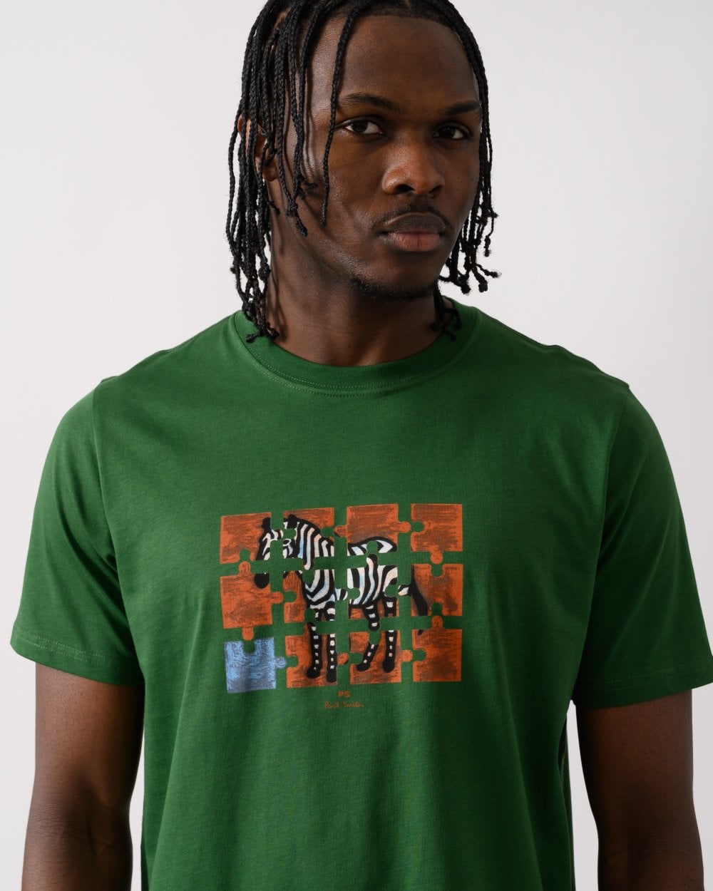 PS Paul Smith Mens Regular Fit Jigsaw Zebra T-Shirt - 33D Green