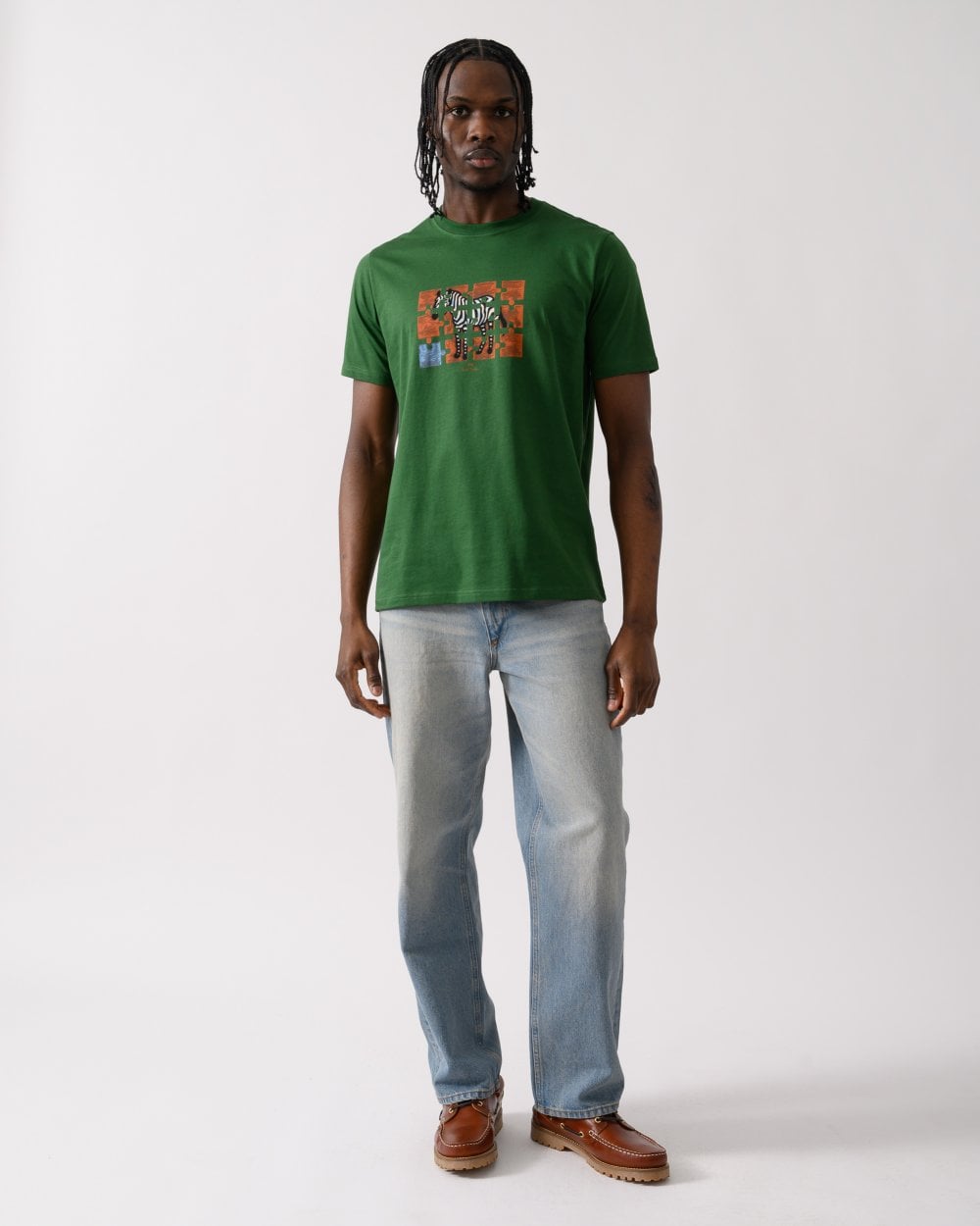 PS Paul Smith Mens Regular Fit Jigsaw Zebra T-Shirt - 33D Green