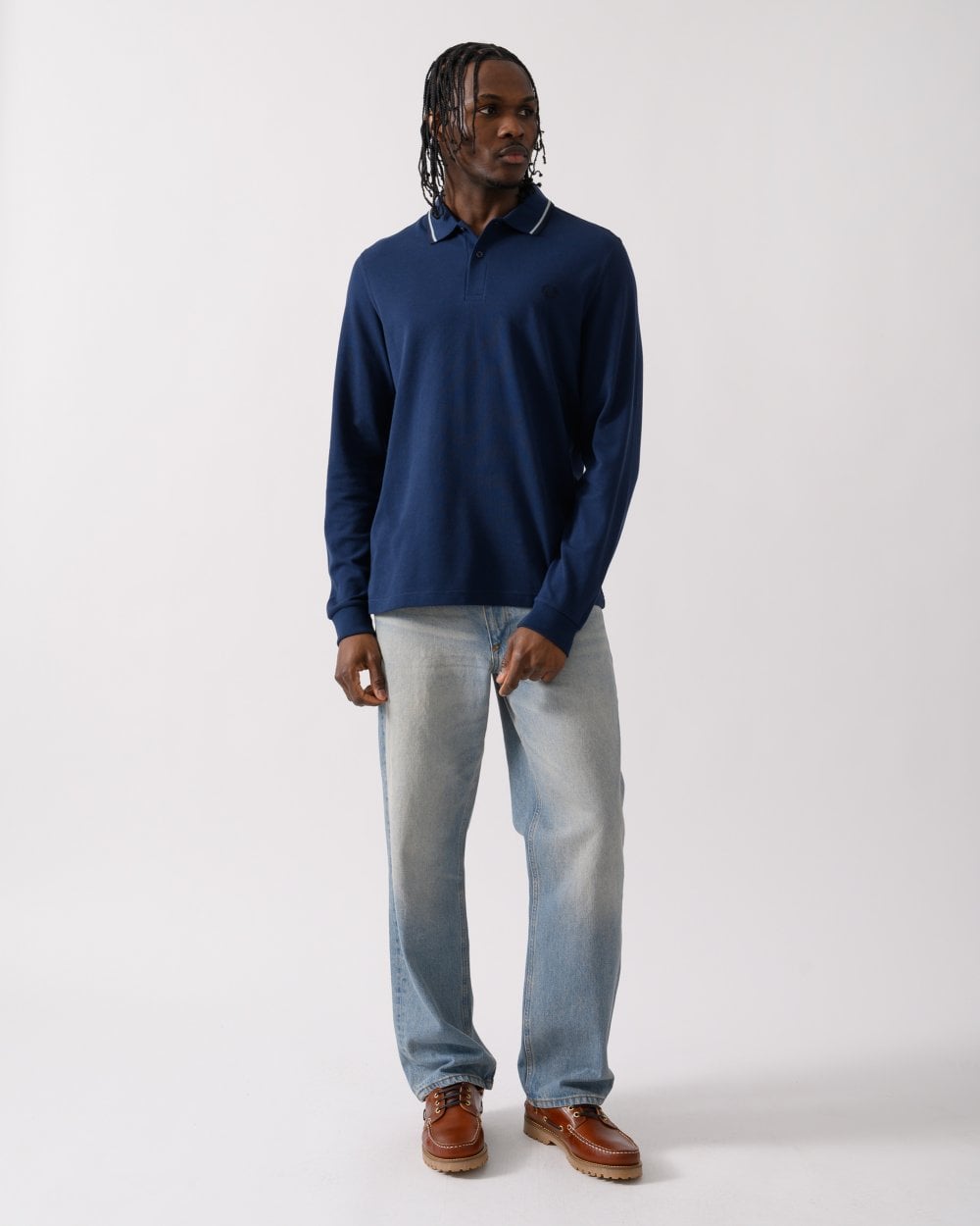 Fred Perry Mens Long Sleeve Twin Tipped Polo  Shirt - Tennis Blue/Silver Blue/Navy Y21