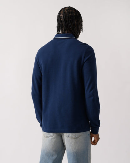 Fred Perry Mens Long Sleeve Twin Tipped Polo  Shirt - Tennis Blue/Silver Blue/Navy Y21