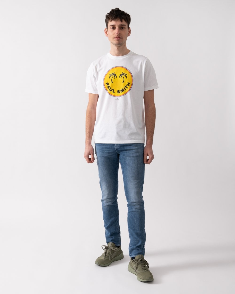 PS Paul Smith Mens Reg Fit Short Sleeve Palm Trees T-Shirt - 01 White