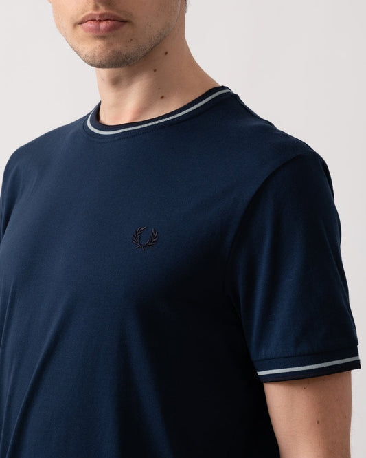 Fred Perry Mens Twin Tipped T-Shirt S/S 25 - Tennis Blue/Silver Blue/Navy Y21