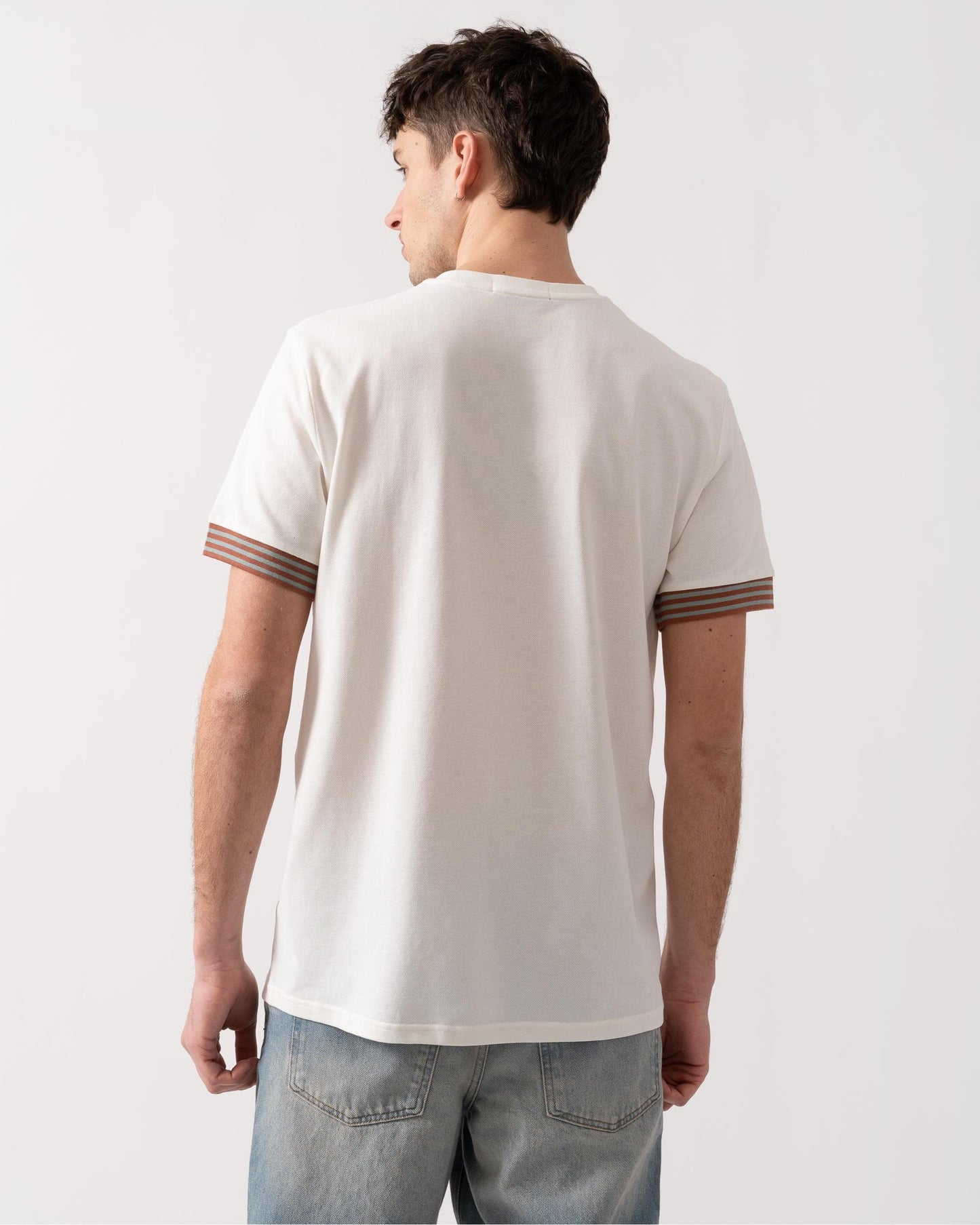 Fred Perry Mens Striped Cuff T-Shirt - Light Ecru 760