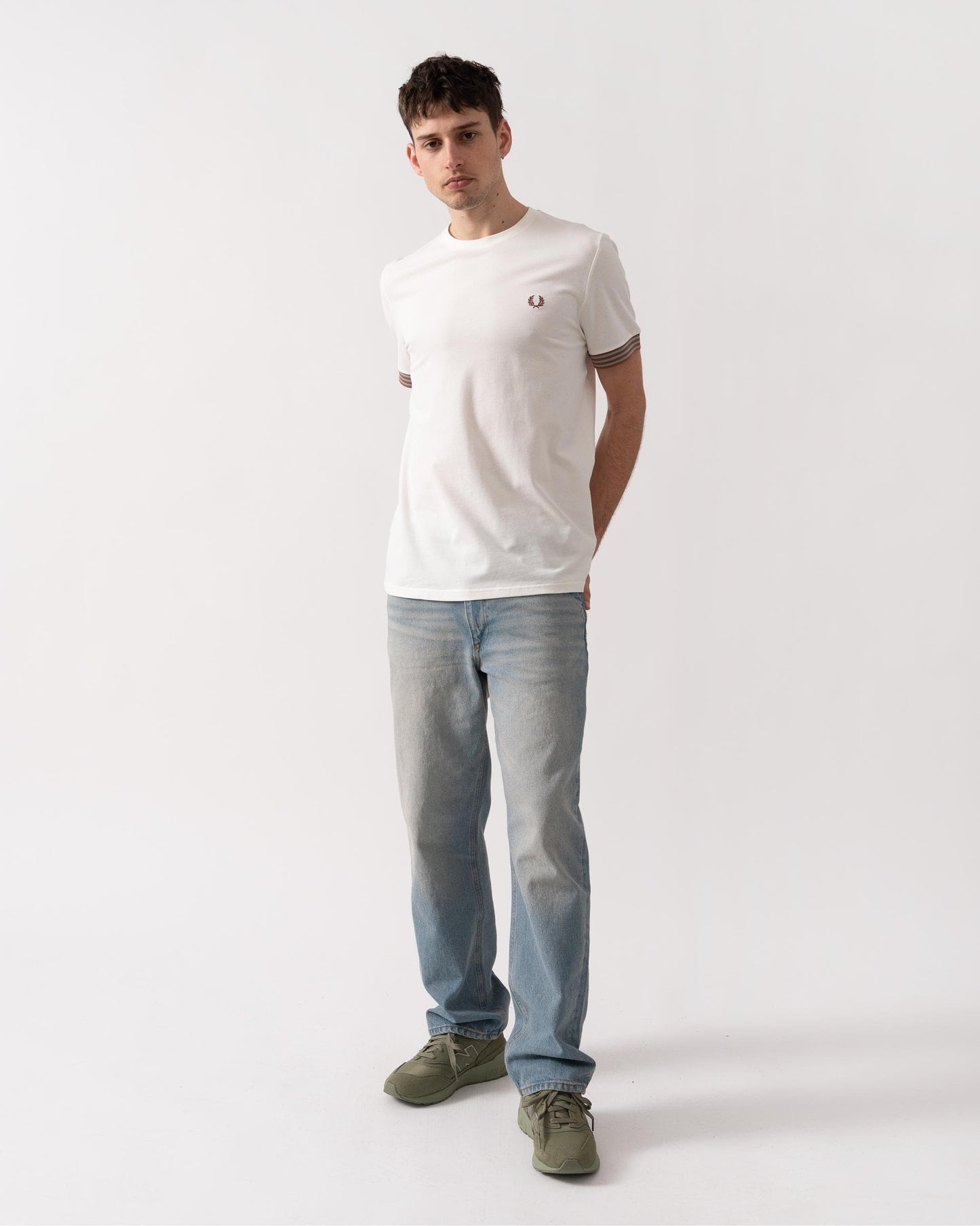 Fred Perry Mens Striped Cuff T-Shirt - Light Ecru 760