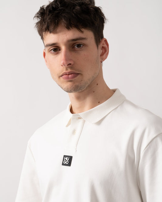HUGO Deabono Mens Interlock Cotton Polo Shirt with Stacked Logo - Natural 102