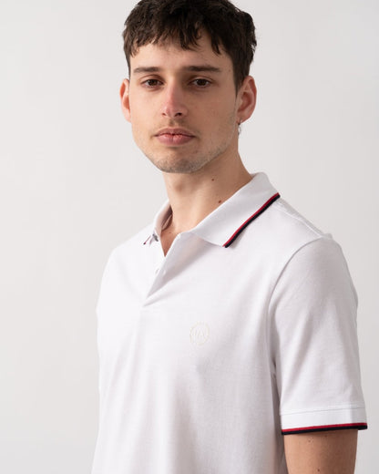 Armani Exchange Mens Small Logo Pique Polo Shirt - White