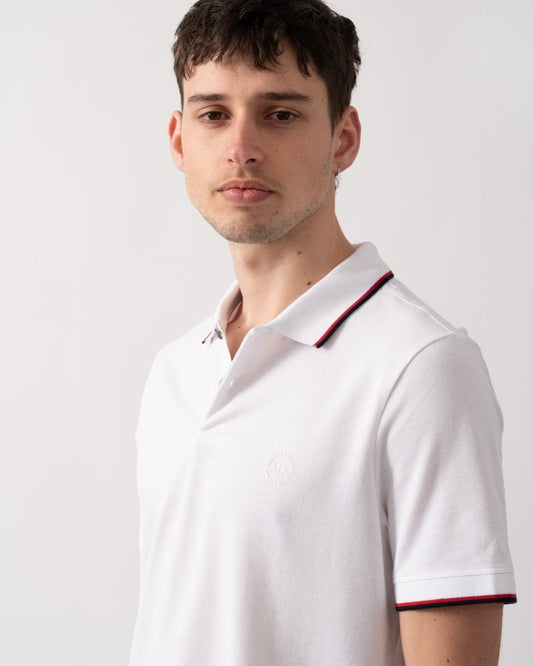 Armani Exchange Mens Small Logo Pique Polo Shirt - White