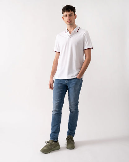 Armani Exchange Mens Small Logo Pique Polo Shirt - White