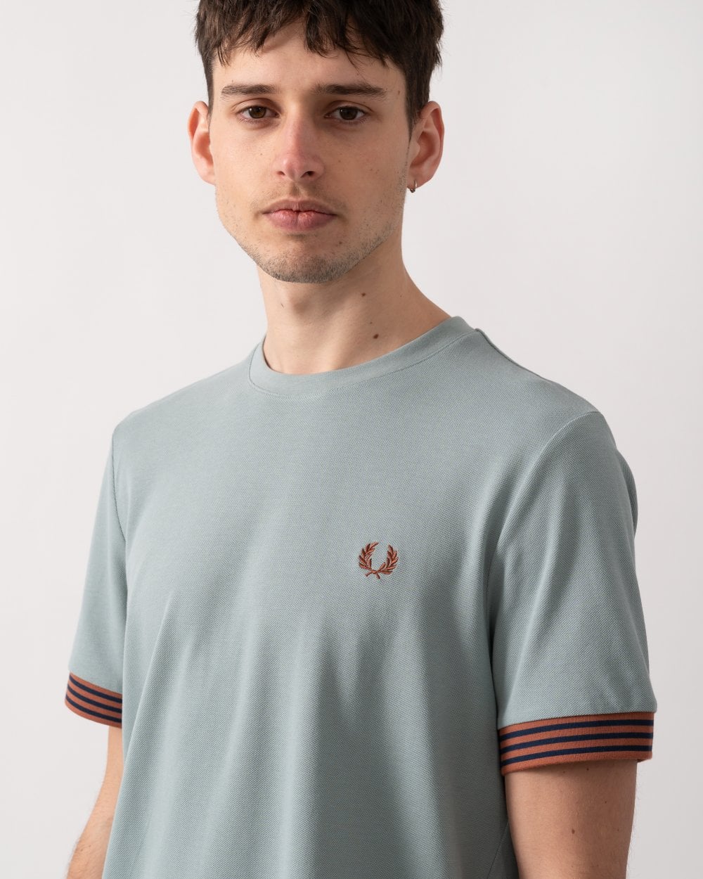 Fred Perry Mens Striped Cuff T-Shirt - Silver Blue X06