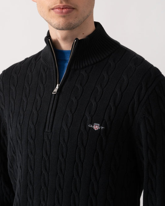 GANT Mens Cotton Cable Half Zip Jumper - 5 Black