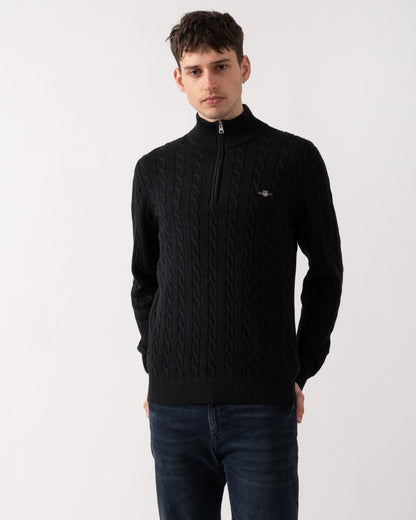 GANT Mens Cotton Cable Half Zip Jumper - 5 Black