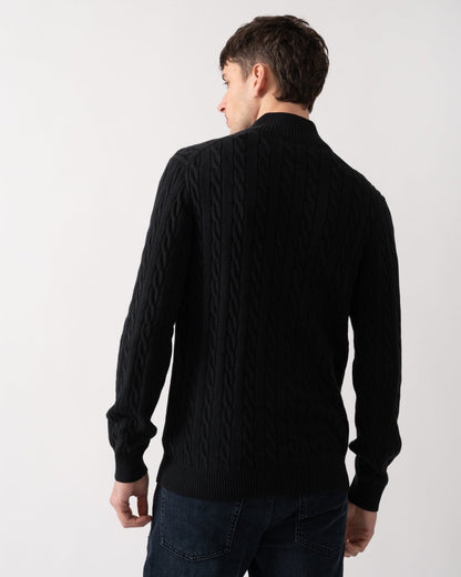 GANT Mens Cotton Cable Half Zip Jumper - 5 Black