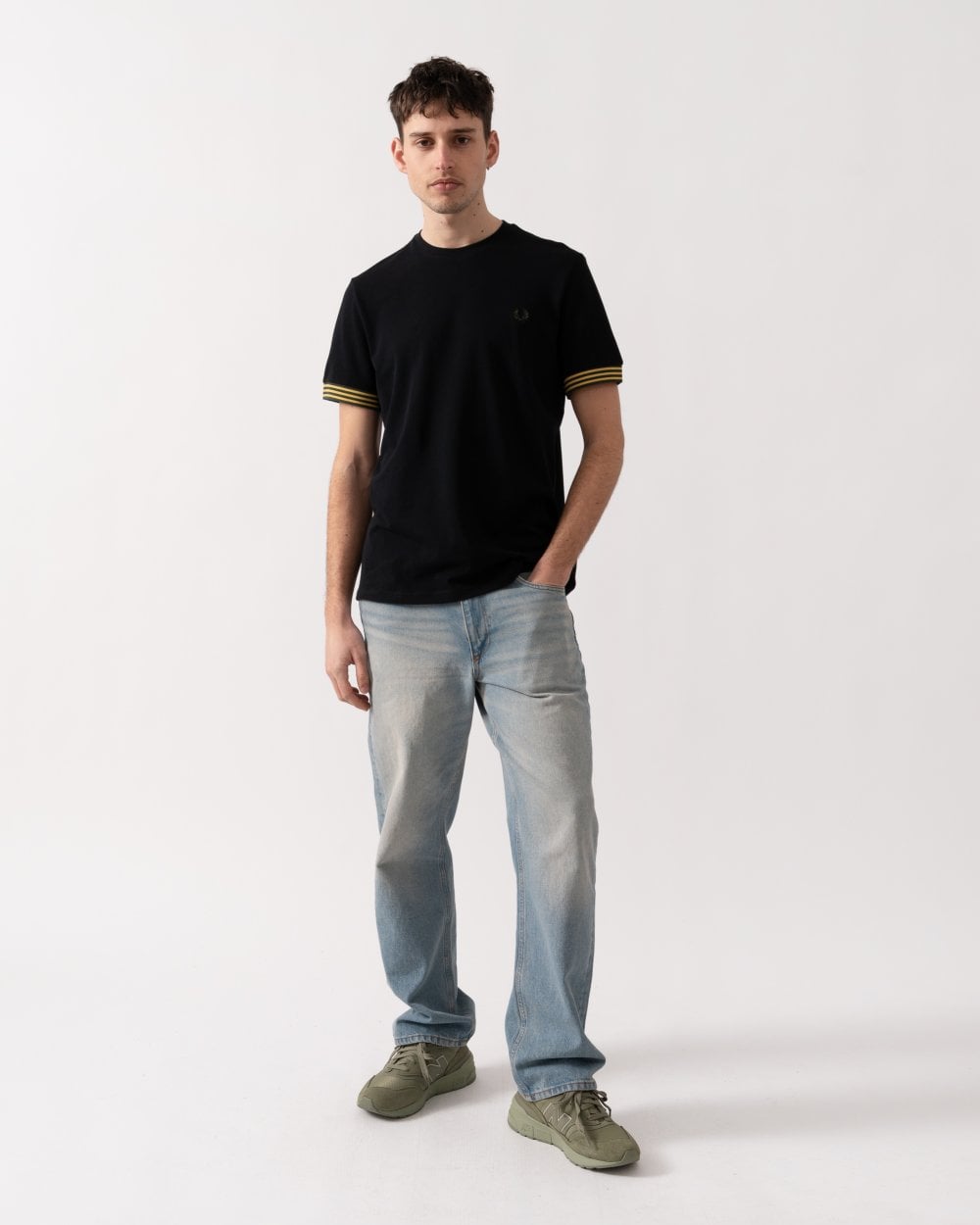 Fred Perry Mens Striped Cuff T-Shirt - Black R88