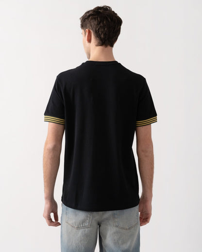 Fred Perry Mens Striped Cuff T-Shirt - Black R88