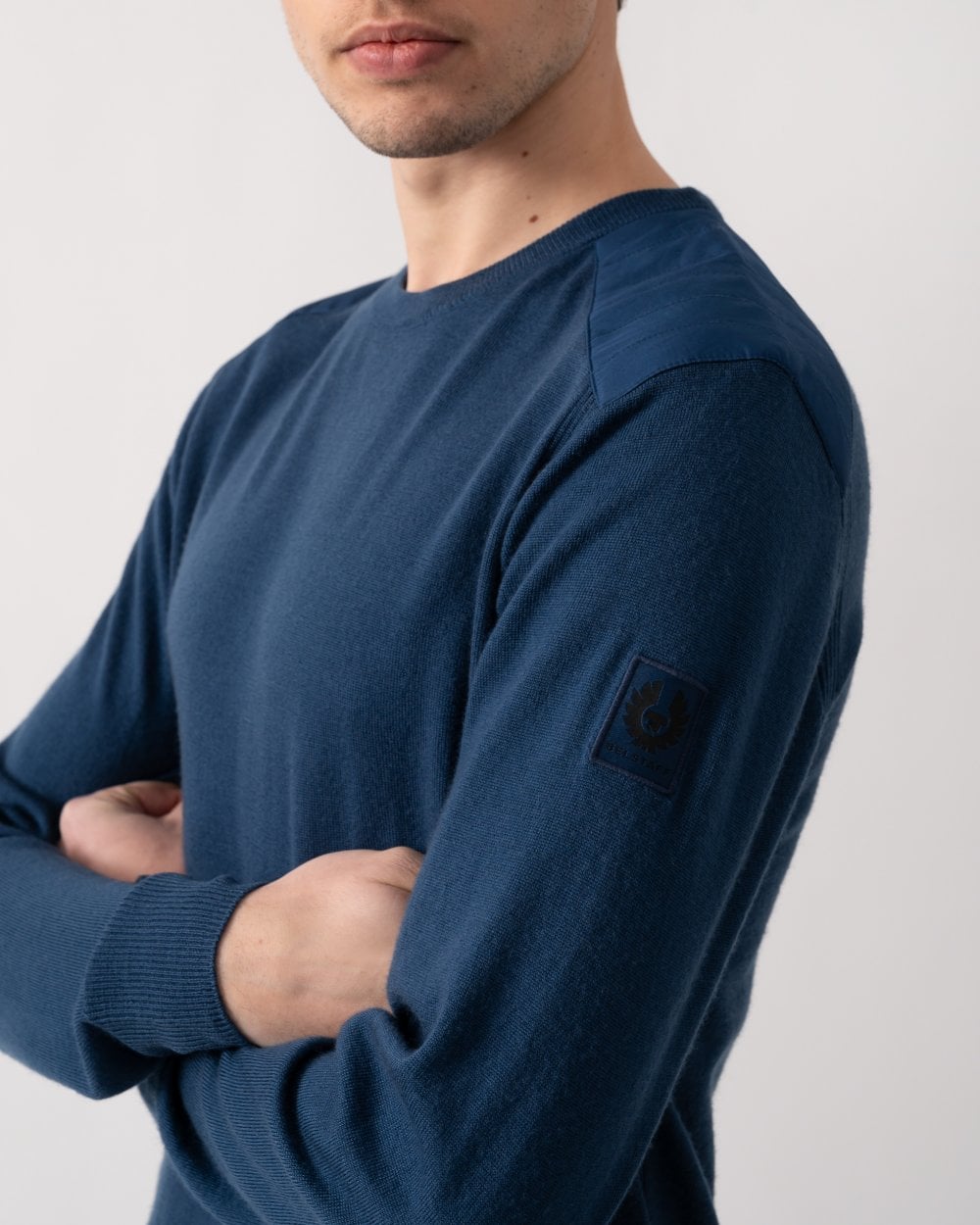 Belstaff Kerrigan Mens Merino Wool Crew Neck Jumper - Insignia Blue