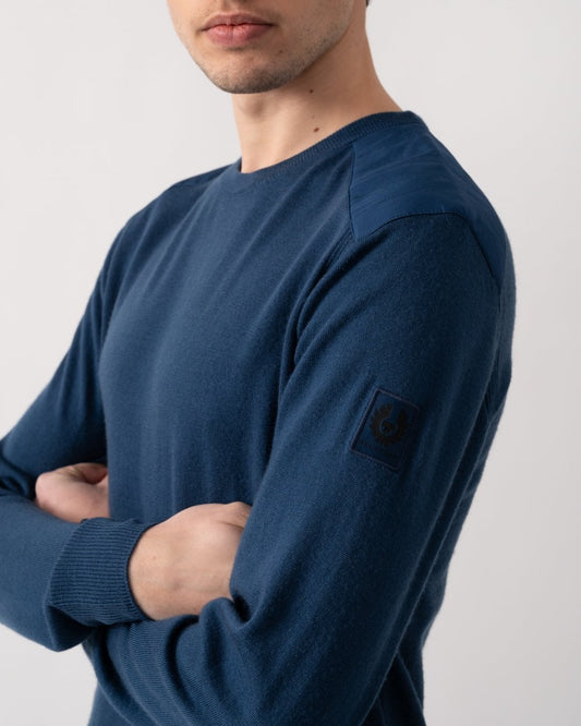 Belstaff Kerrigan Mens Merino Wool Crew Neck Jumper - Insignia Blue