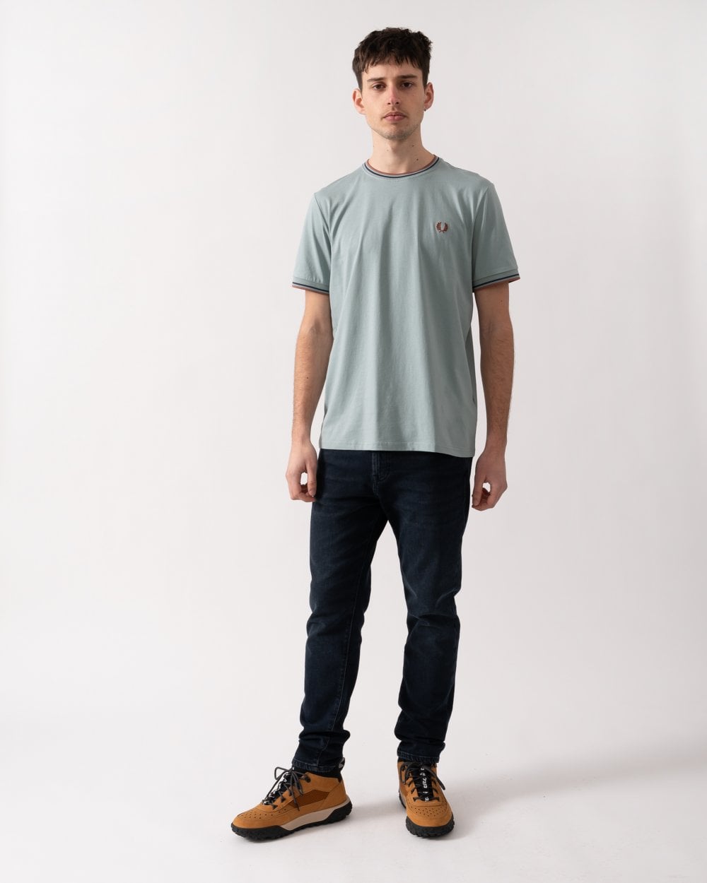 Fred Perry Mens Twin Tipped T-Shirt S/S 25 - Silver Blue/Tennis Blue/Cnm Y26